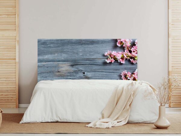 Cabecero Cama Madera Azul con Flores