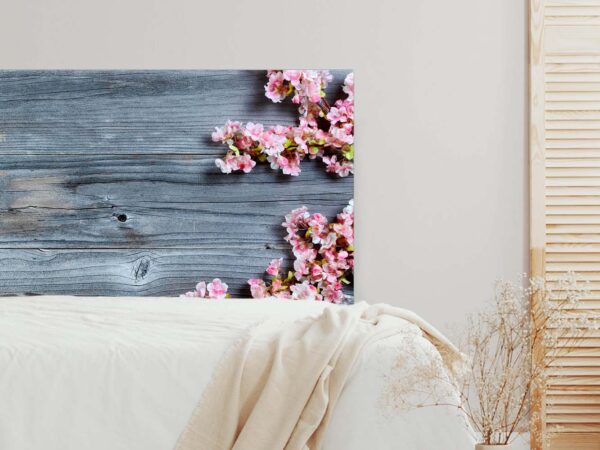 Cabecero Cama Madera Azul con Flores