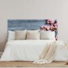 Cabecero Cama Madera Azul con Flores