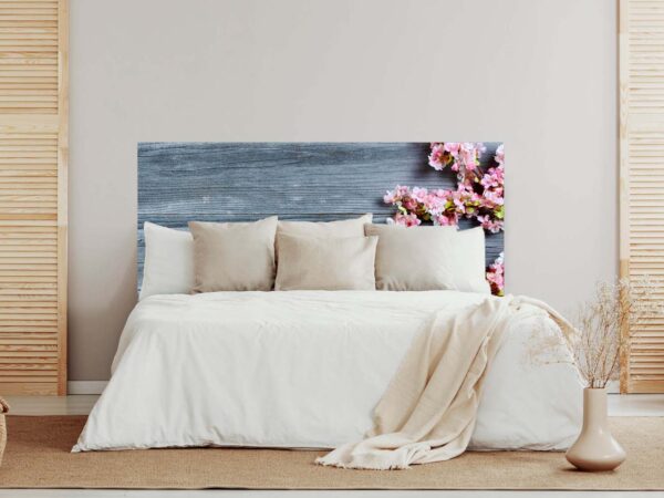 Cabecero Cama Madera Azul con Flores