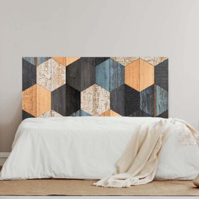 Cabecero Cama Madera Hexágonos Colores