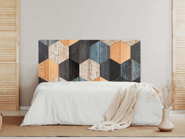 Cabecero Cama Madera Hexágonos Colores