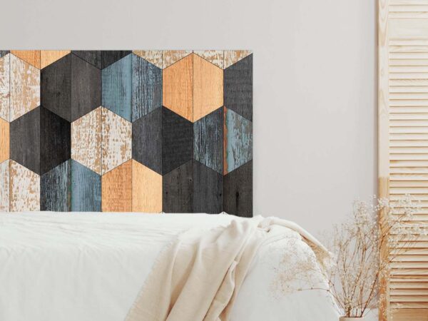 Cabecero Cama Madera Hexágonos Colores