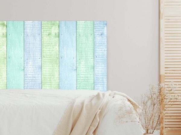 Cabecero Cama Madera Vieja Verde y Azul