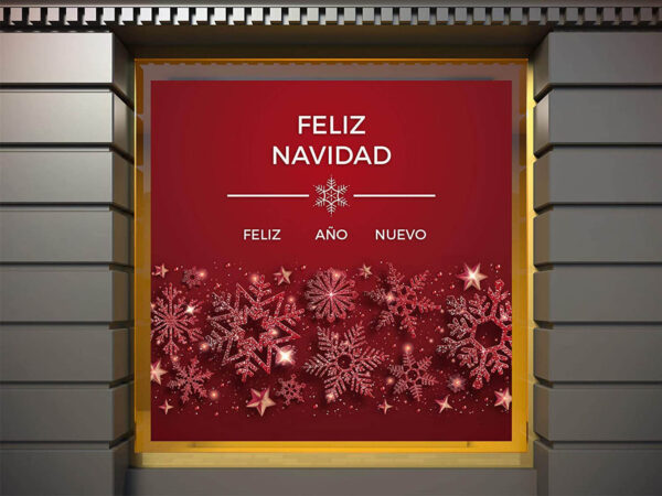 Vinilo Escaparate Feliz Año Nuevo y Feliz Navidad Fondo Rojo