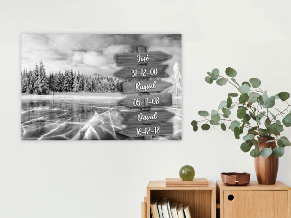 Cuadro Paisaje Blanco y Negro con Nombres Personalizados 6 Flechas