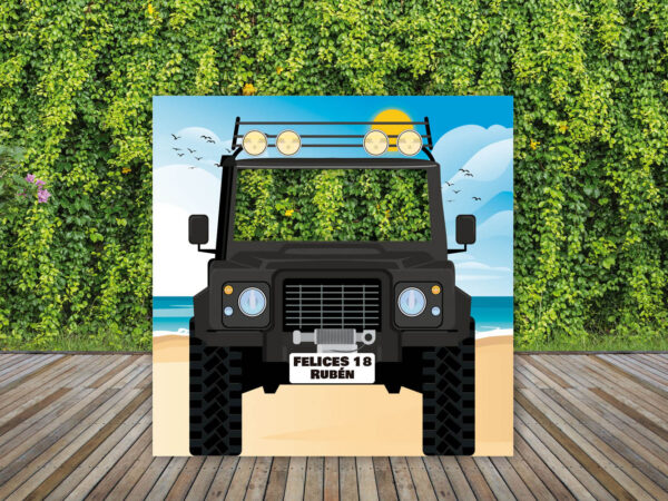 Photocall Cumpleaños Jeep Negro en Playa + Atrezzos