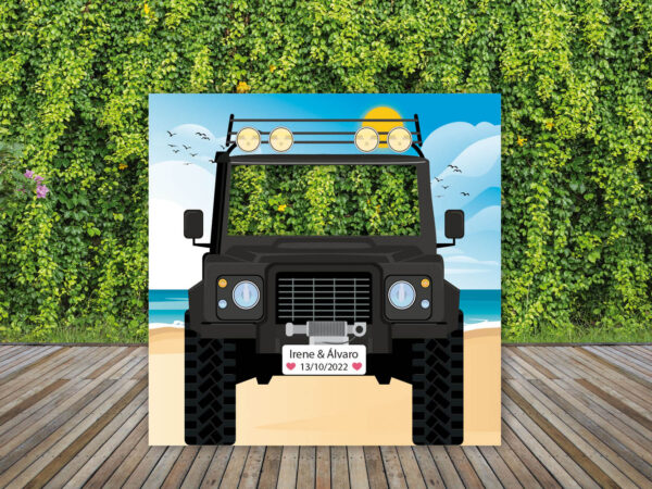 Photocall Boda Jeep Negro en Playa + Atrezzos
