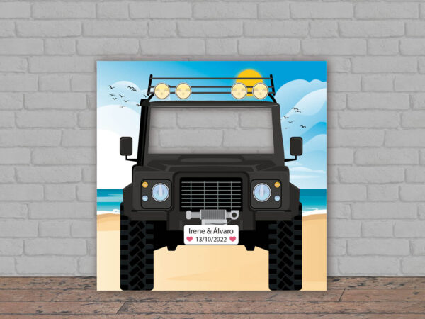Photocall Boda Jeep Negro en Playa + Atrezzos