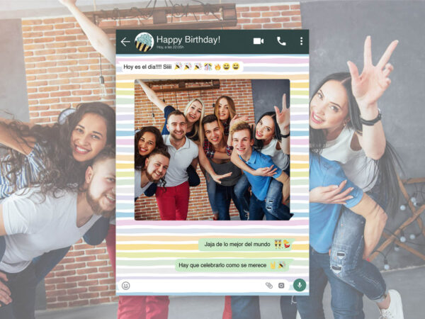 Photocall WhatsApp Feliz Cumpleaños Líneas Colores Personalizado