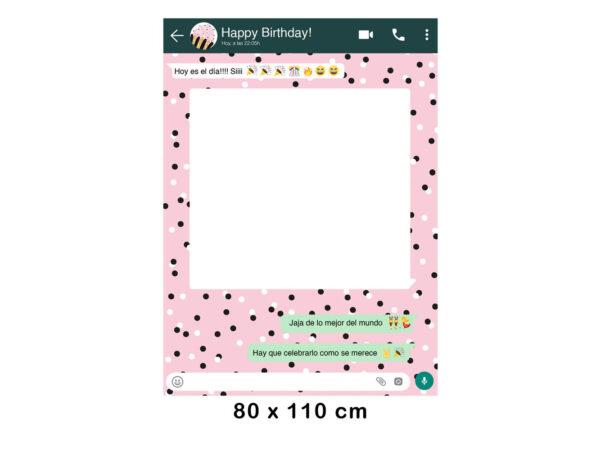 Photocall WhatsApp Feliz Cumpleaños Rosa con Lunares Personalizado