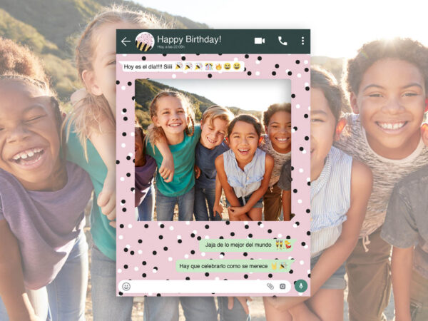 Photocall WhatsApp Feliz Cumpleaños Rosa con Lunares Personalizado