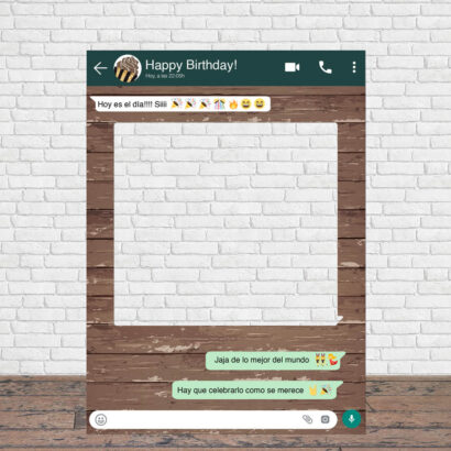 Photocall WhatsApp Feliz Cumpleaños Fondo Madera Personalizado