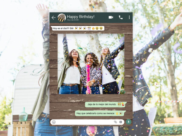 Photocall WhatsApp Feliz Cumpleaños Fondo Madera Personalizado