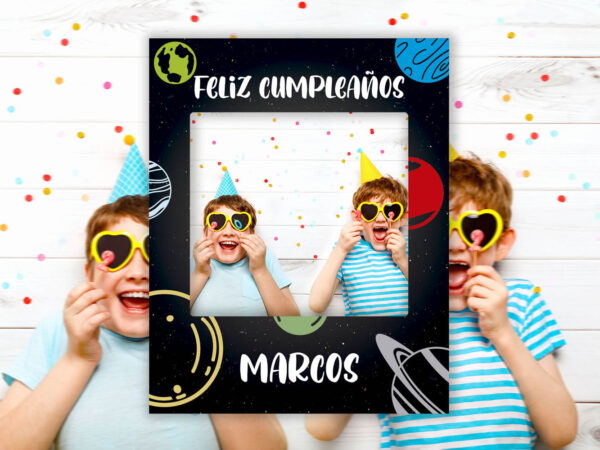Photocall Cumpleaños Planetas + Cartel Personalizado