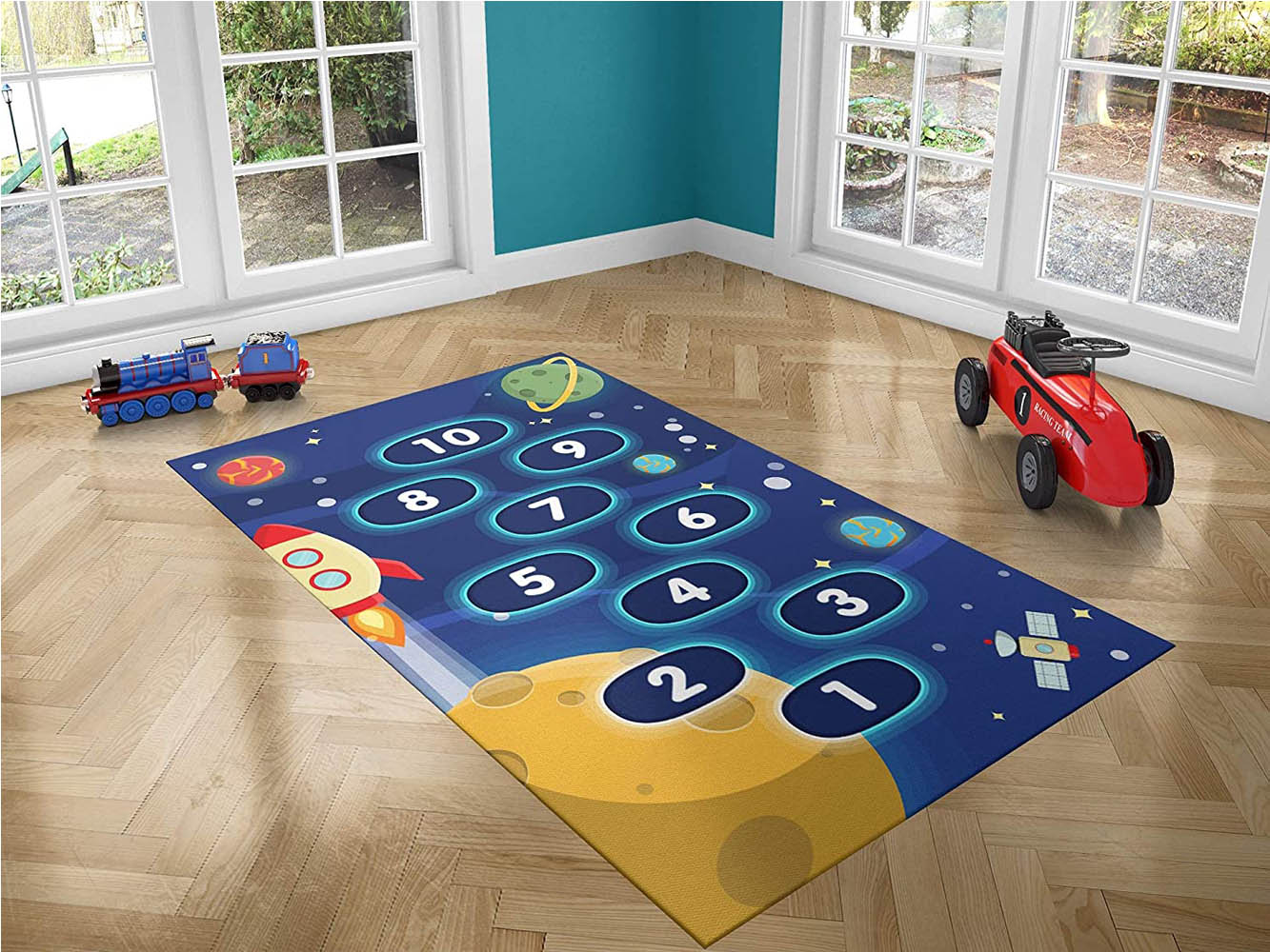 Alfombra Infantil Impermeable decoración casa Comedor Alfombra Azul  Habitación Infantil Alfombra Rectangular Balcón Alfombra Alfombra niña  habitacion