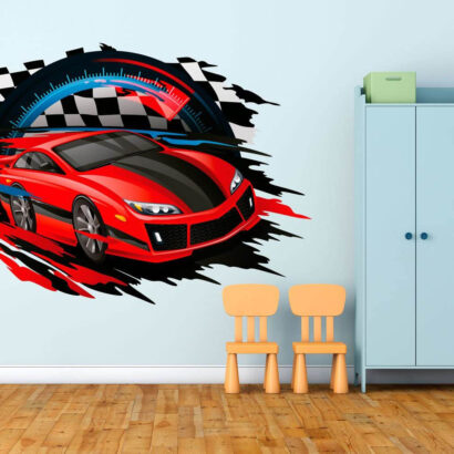 Vinilo para Pared Coche Carrera Infantil