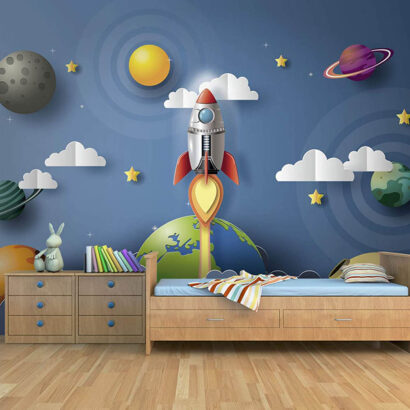 Fotomural Infantil Cohete y Planetas