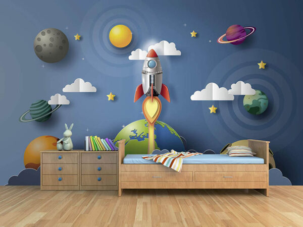 Fotomural Infantil Cohete y Planetas