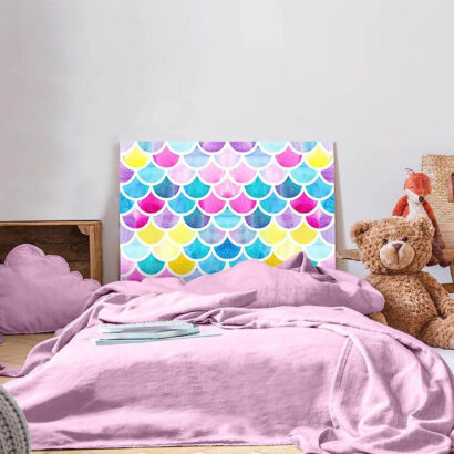 Cabecero Cama Infantil PVC Escamas Sirena Colores