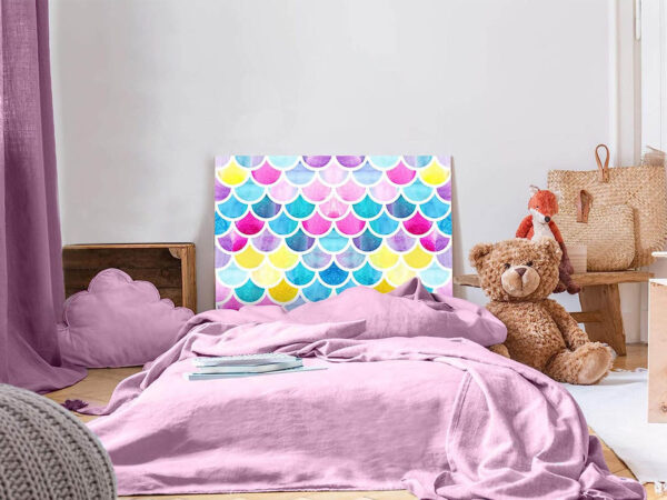 Cabecero Cama Infantil PVC Escamas Sirena Colores