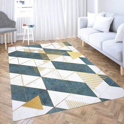 Alfombra Imitación Mármol Verde y Dorado