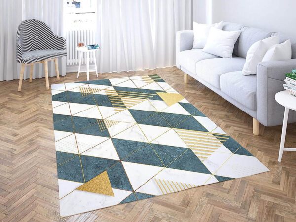 Alfombra Imitación Mármol Verde y Dorado