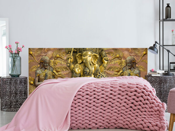 Cabecero Cama PVC Elefante Indio Tallado Dorado