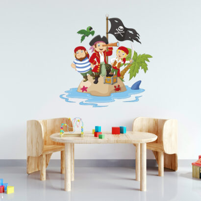 Vinilo para Pared Infantil Isla Piratas Tesoro