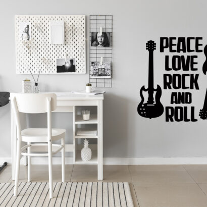 Vinilo Pared Frase Peace Love Rock & Roll