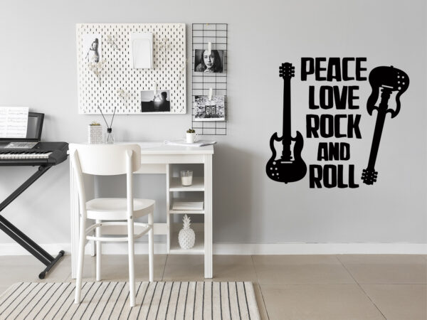 Vinilo Pared Frase Peace Love Rock & Roll