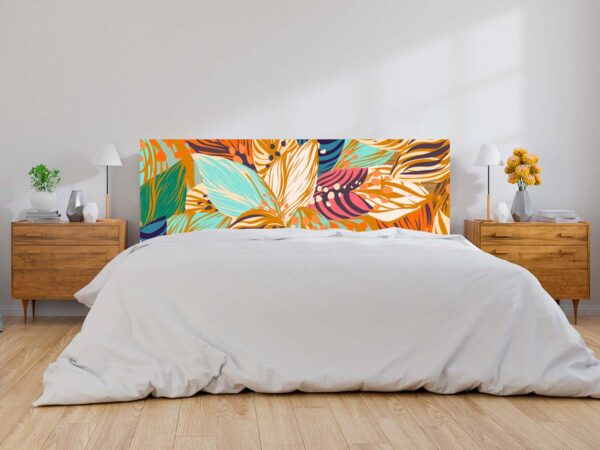 Cabecero Cama PVC Patrón Tropical Hojas Multicolore