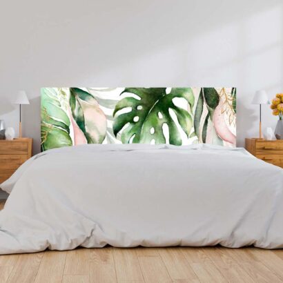 Cabecero Cama PVC Hojas Tropicales Verdes Ruborizadas