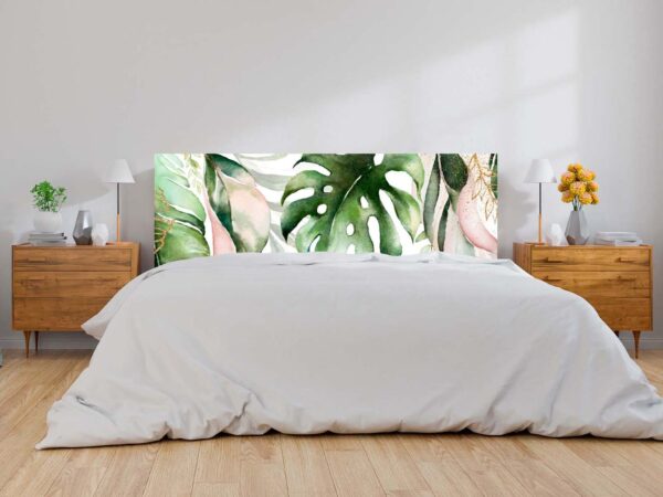 Cabecero Cama PVC Hojas Tropicales Verdes Ruborizadas